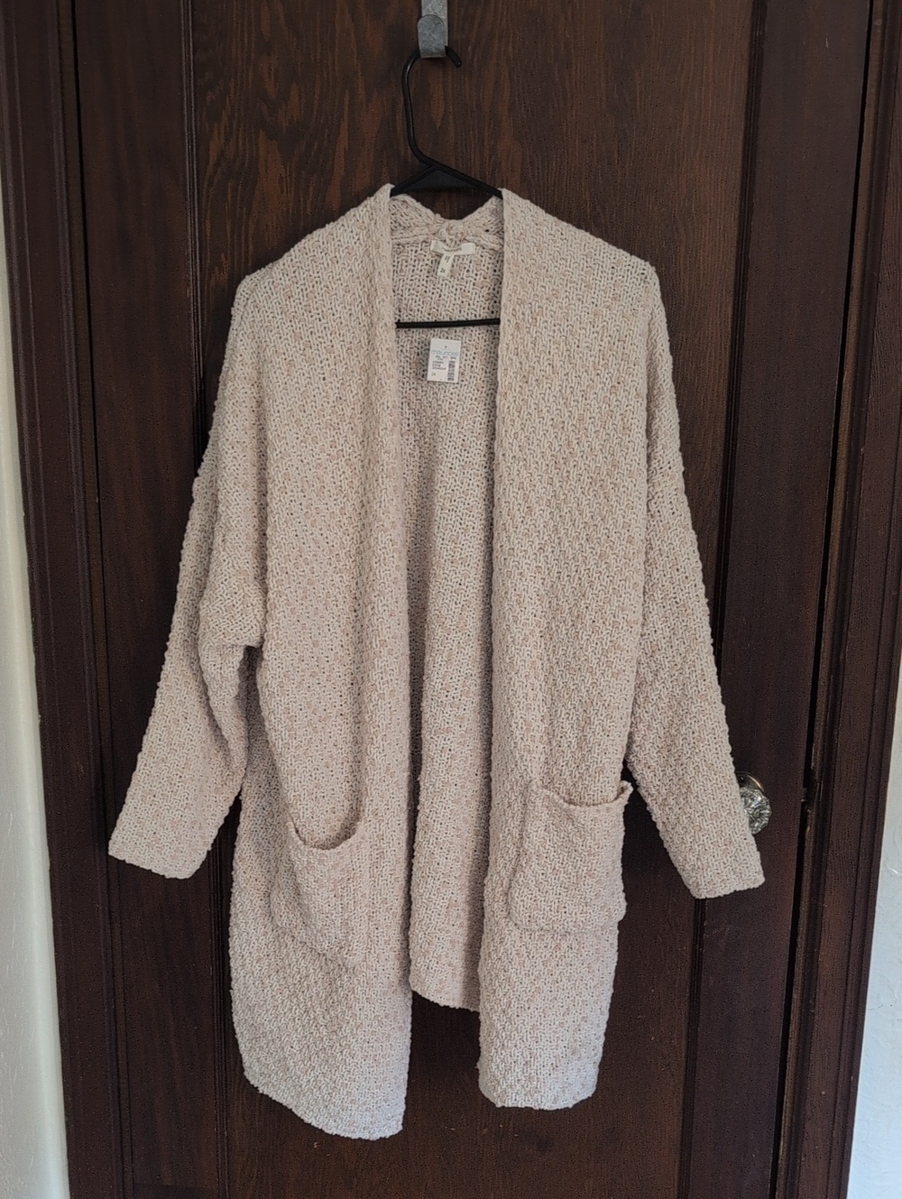 Maurices Cream Open-Front Knit Cardigan with Pockets